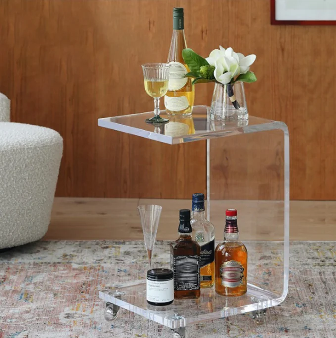 Gaojian Clear Acrylic Bedroom Furniture Lucite Table With Four Wheels Luxury Coffee Table