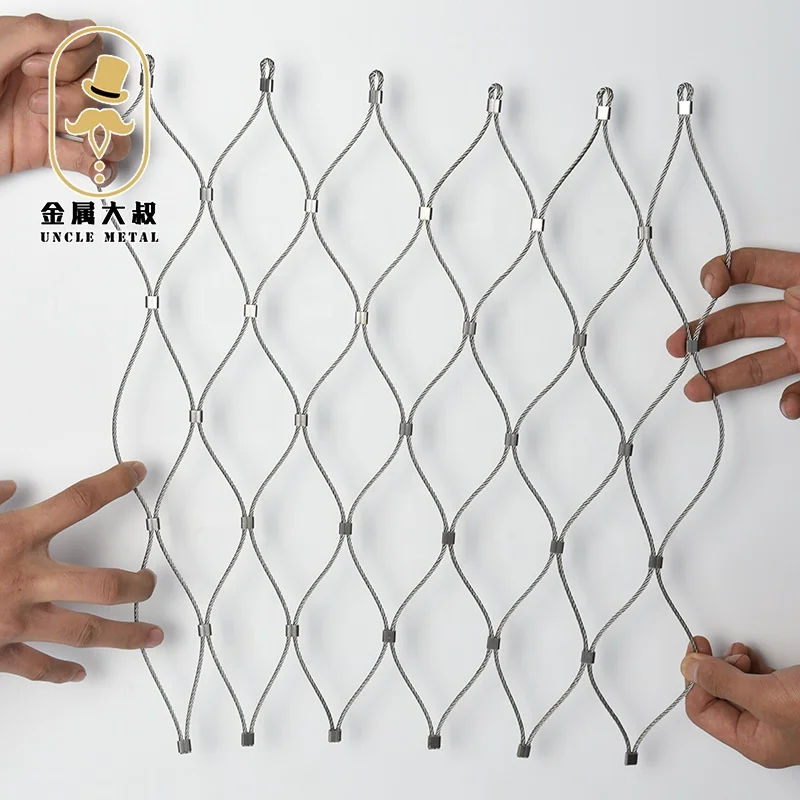 
Flexible stainless steel wire rope net zoo bird net safety protection high air fall net 