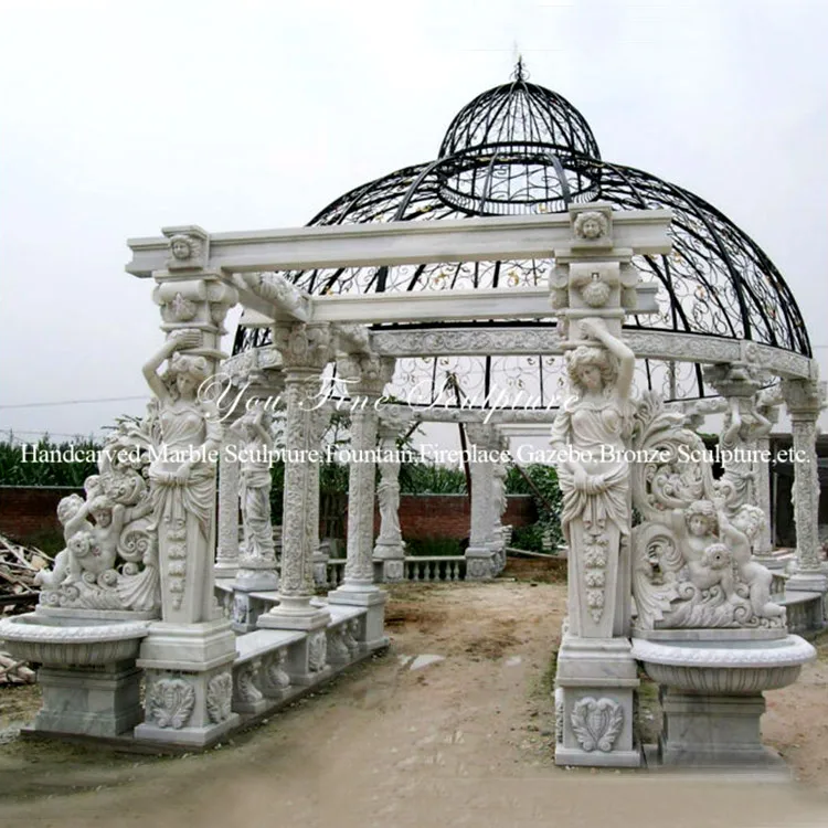 Outdoor Garden Decoration Hand Carved Natural Stone Pavilion Large Marble Gazebo for Sale