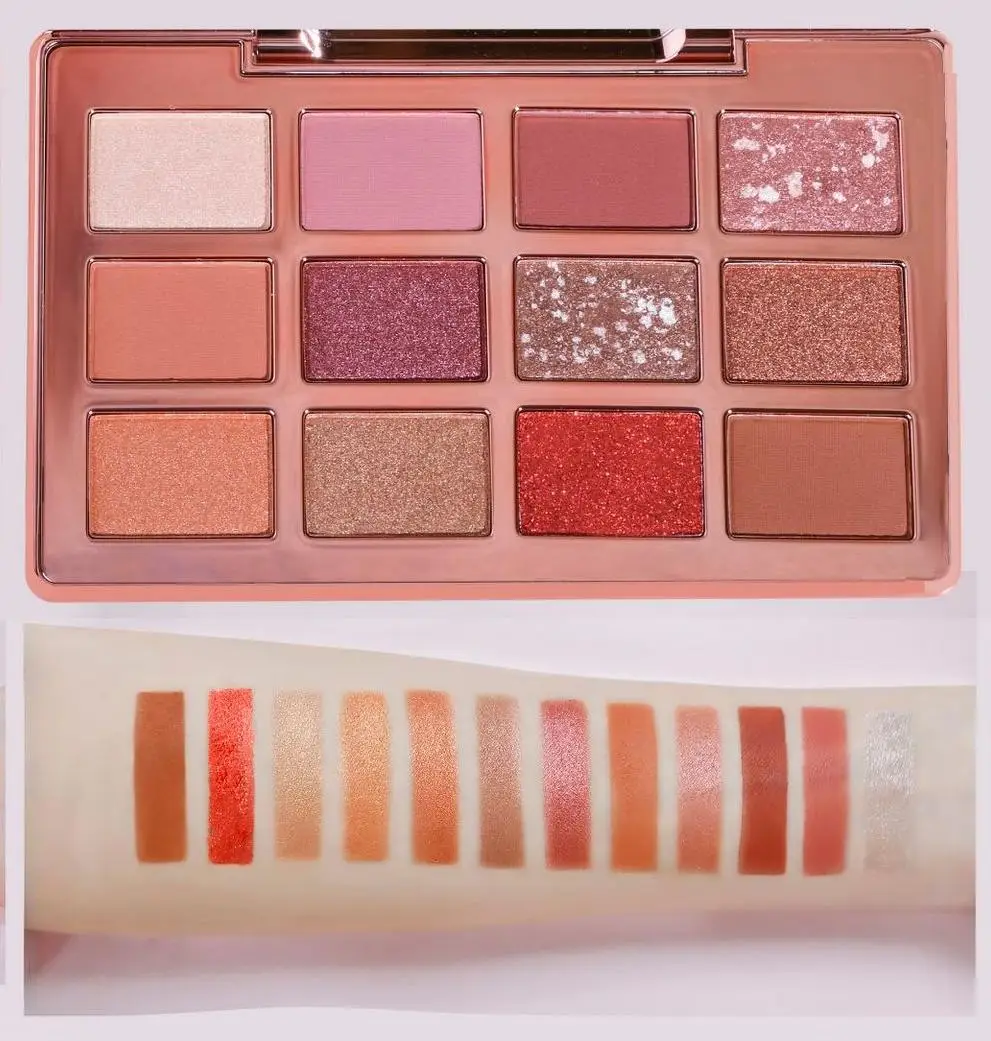 MLM Custom Makeup New OEM 12Colors Electroplated Rose Gold Eye shadow No Powder Fying High Pigmented Mirror Eyeshadow Palette