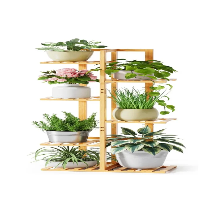 Bamboo Plant Stand Indoor for family,Corner Metal Flower Pot Stand for Multiple Pklants,6 Tier Heavy Duty Plant Shelf for Garden