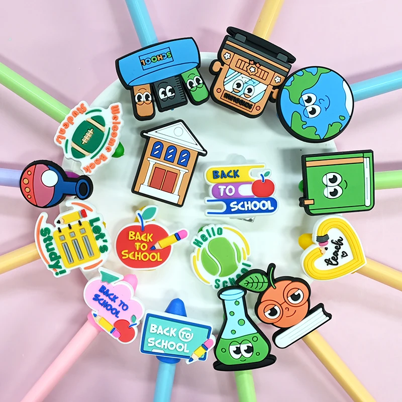 Factory Soft Pvc Pencil Topper Wholesale Back To School Series Cartoon Rubber Pencil Toppers Decoration For Office Students