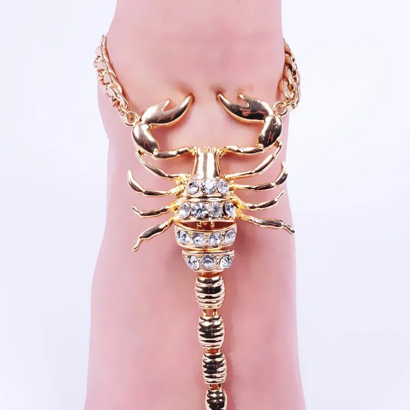 Popular Hot Sale 18K Gold Plated Real Gold Plated Crystal Rhinestone Scorpion Toe Anklet For Women Gift