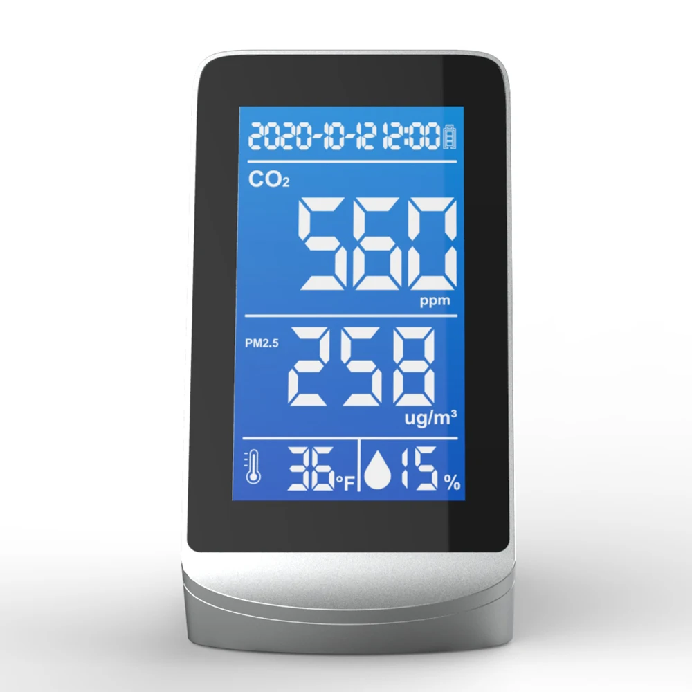 4in1 gas analyzer, desktop PM2.5. CO2 concentration meter, sound alarm, digital thermometer and hygrometer