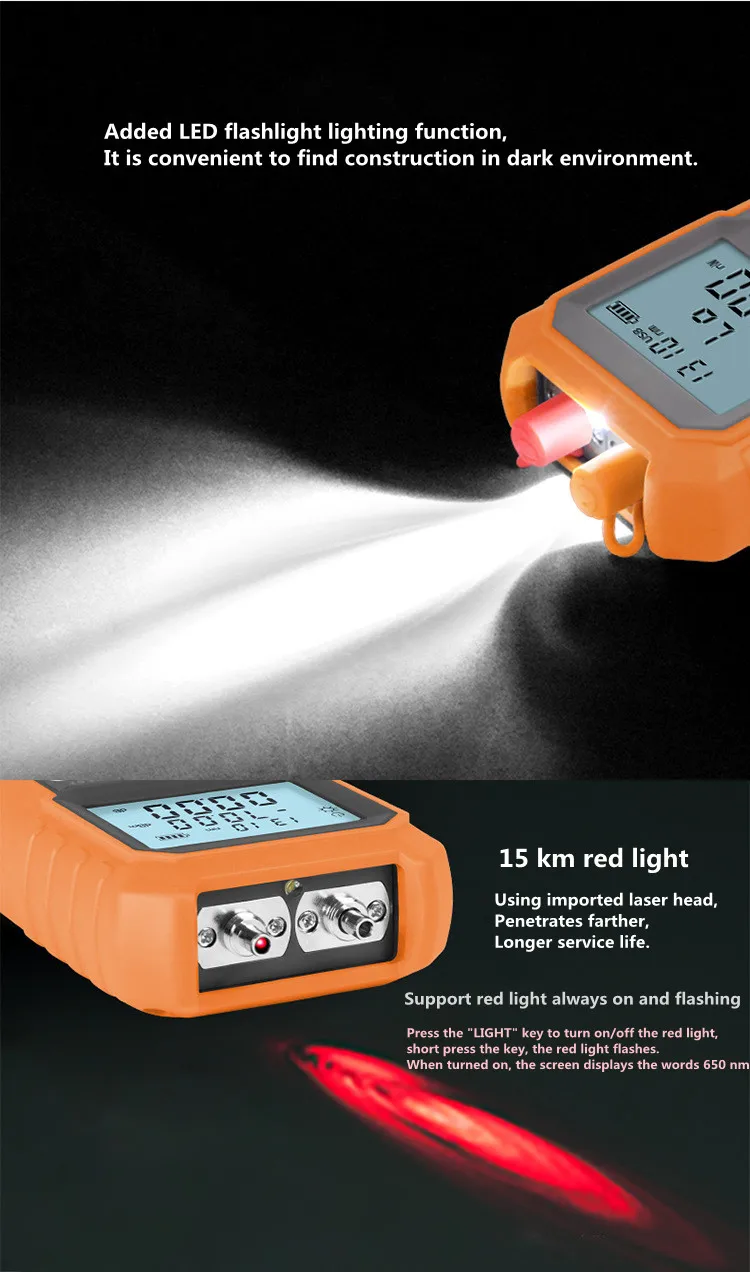 Ftth 3-in-1 Handheld Fiber Optic Mini Optical Power Meter -70+3 dBm Laser Source 5KM 15KM Network Cable Test