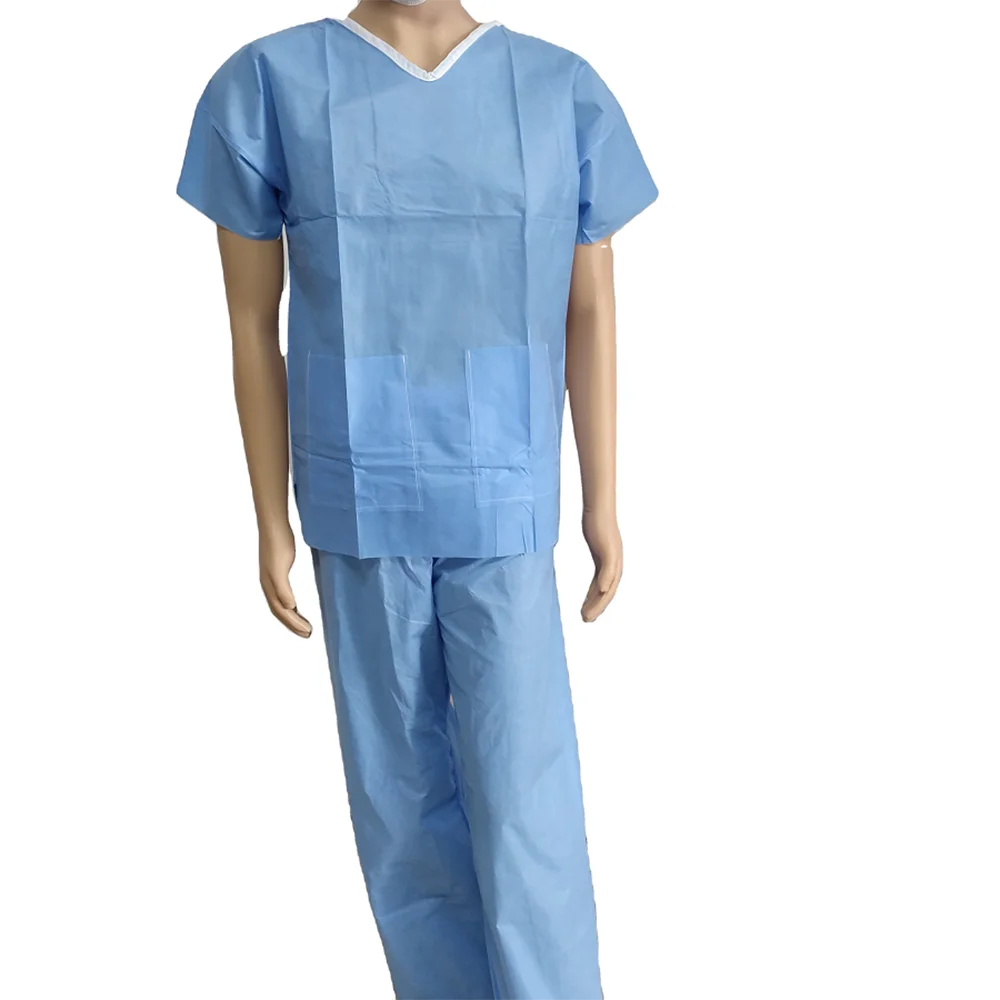 Disposable Medical Uniform Scrub suit Jacket Isolation gown with Tie Waist Pant
