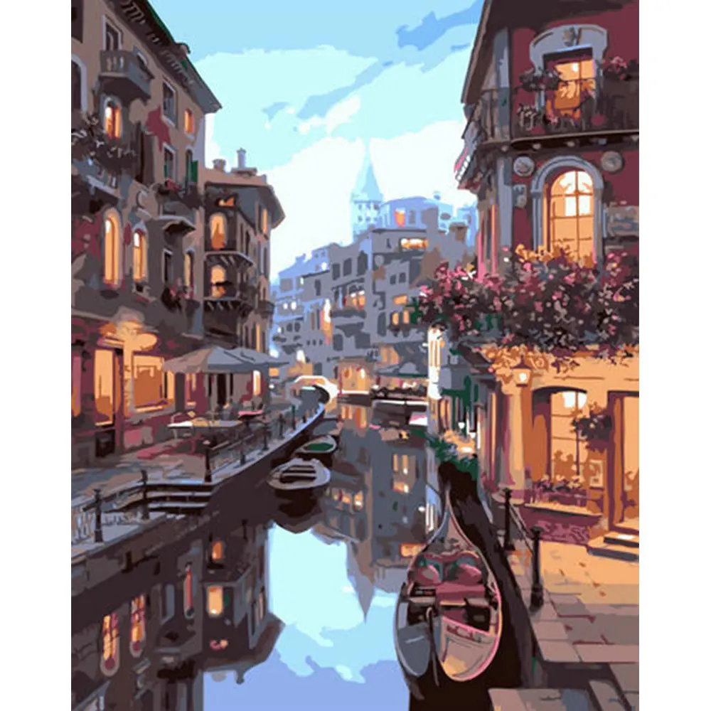 Wholesale Canvas Paint Diy Handmade Night In Venice Digital Oil Painting By Numbers Sets Adults Kids Modern Decoration