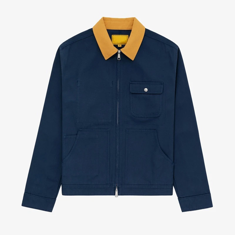 Varsity Zip up Lined Oem Wear Shirt Patch Workwear Duck Canvas Work Jacket with Pockets Custom Distressed Oversize Denim Men