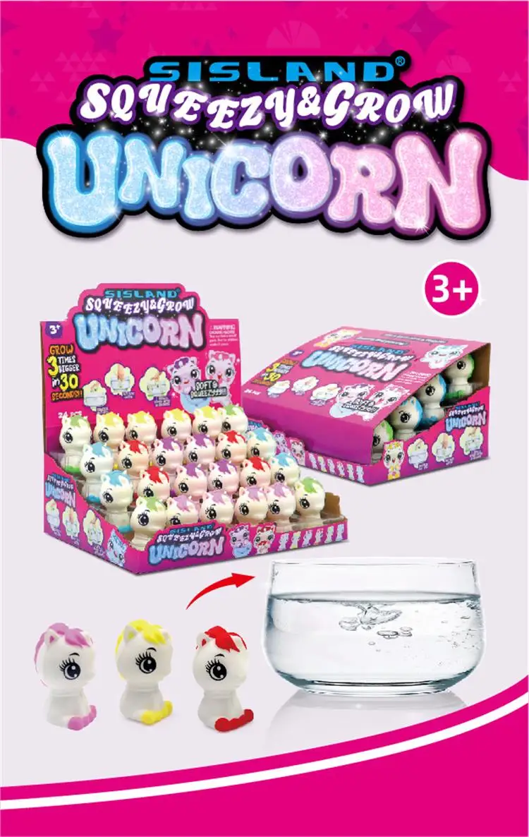 SISLAND New arrival  Squeeze Toys Soft Toy Grow in water Unicorn squeeze Toys gift box for kids