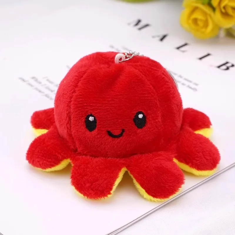 Cute Angry Little Octopus Flip Doll Plush Pendant Keychain Toy with Expressive Face Change