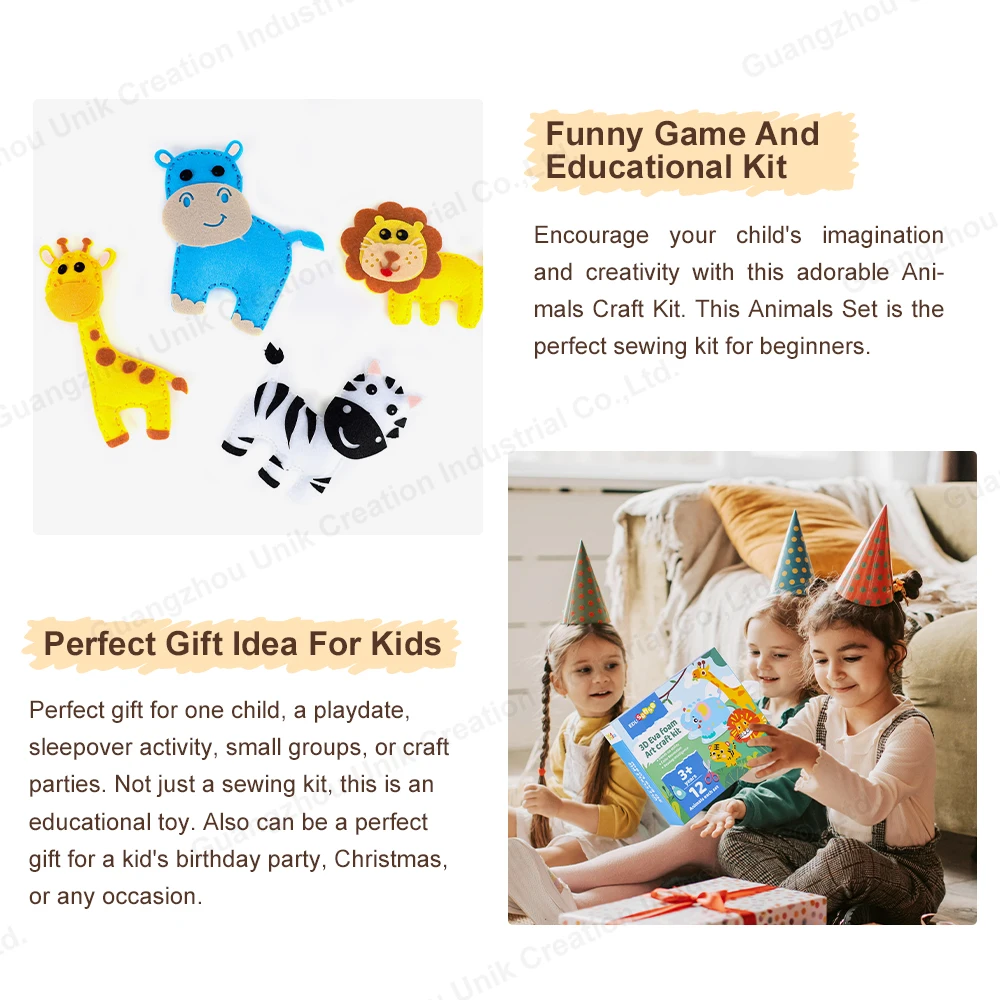 Beginners Educational Pattern Woodland Forest Creatures Stuffed Plush Dolls Kids Craft Felt Animals DIY Sewing Kit