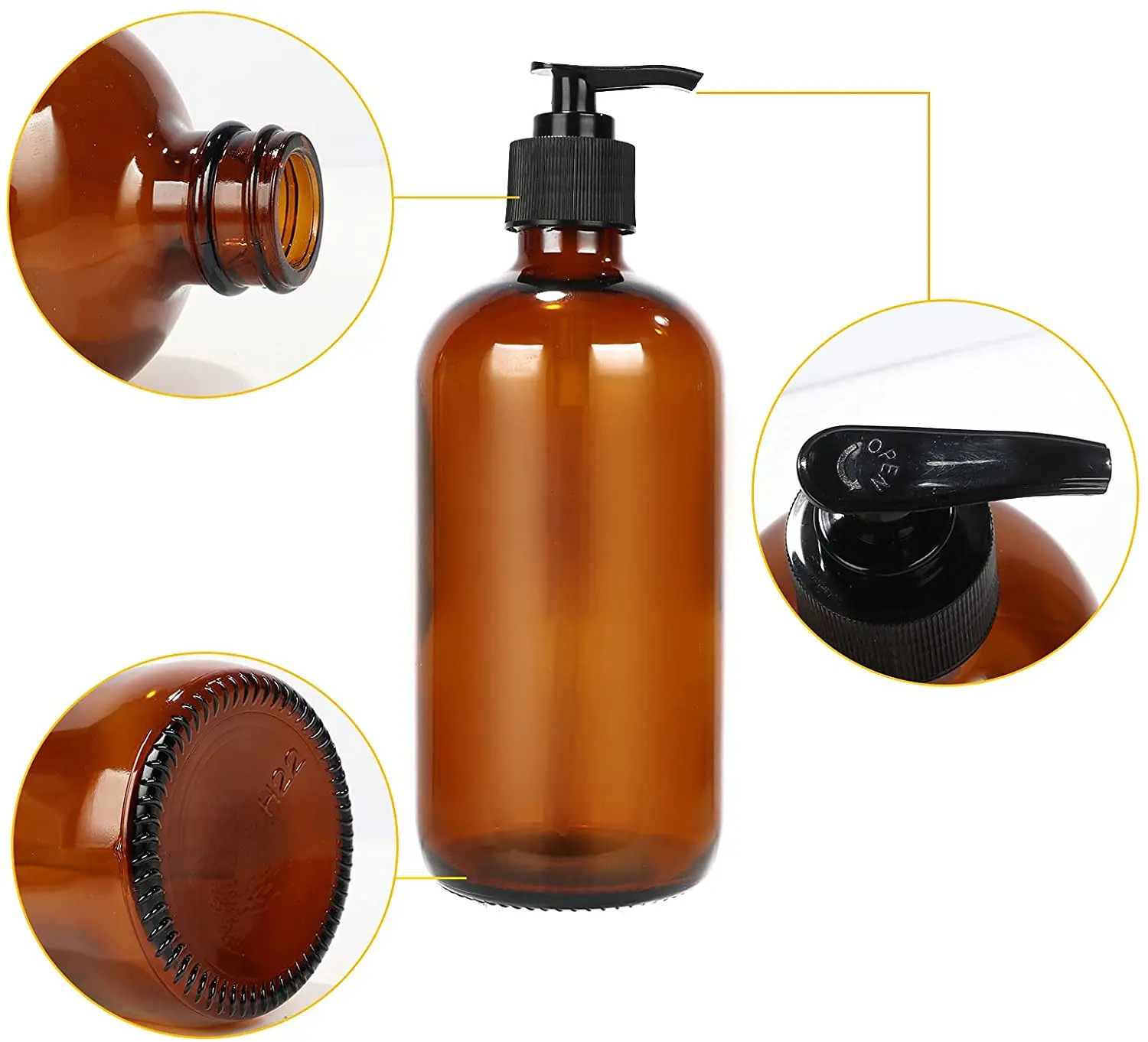 Hot Selling 500ml Amber Glass Shampoo Lotion Skincare Bottles With Black Pump