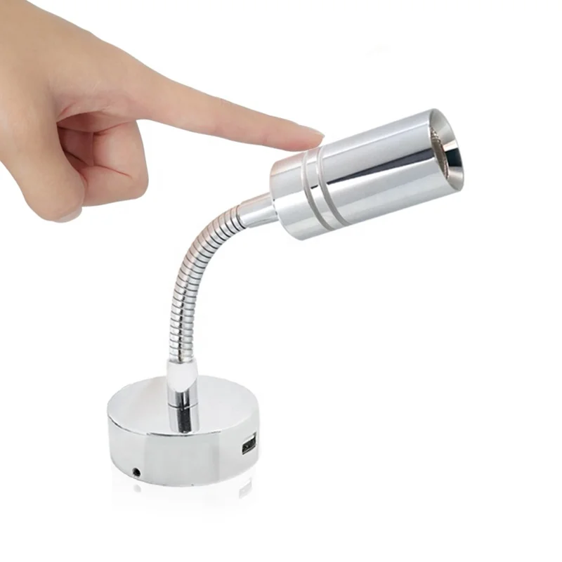 RV Accessories LED Neck Light 12V 24V Trailer Touch Dimmer USB Charger Interior Reading Light