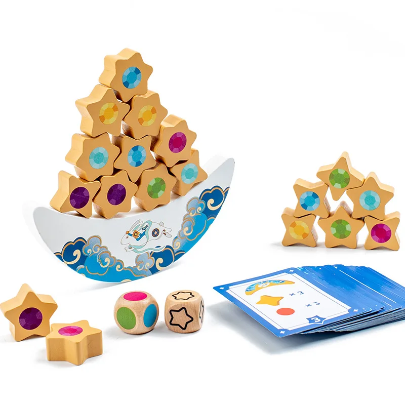 Wooden Star & Moon Balancing Building Block Set  3D Parent-child Interactive block toys 3D Parent-child Interactive Toy