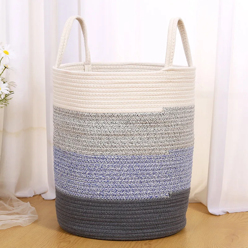 High Quality Cotton String Weaved Clothes Dirty Laundry Basket Storage Baskets Bins with Lid Practical Storage Organizer