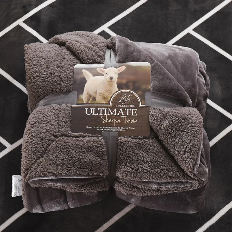 New Design Custom Logo Sherpa Blanket Luxury Bed Accessories Flannel Fleece Throw Blanket for Winter Plaid Woven 100% Polyester