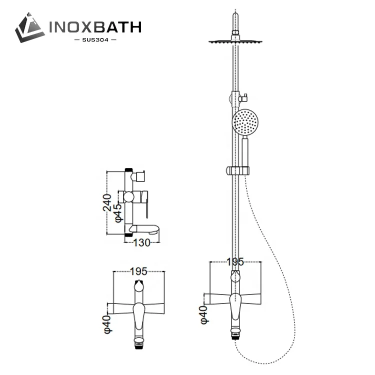 Round rainfall shower set surface mounted shower system wall mounted bathroom shower mixer
