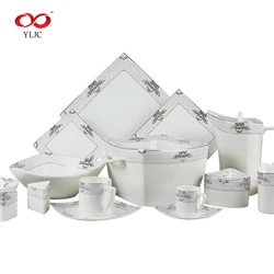 Factory sale 61pcs square  ceramic wholesale dinner set fine bone china