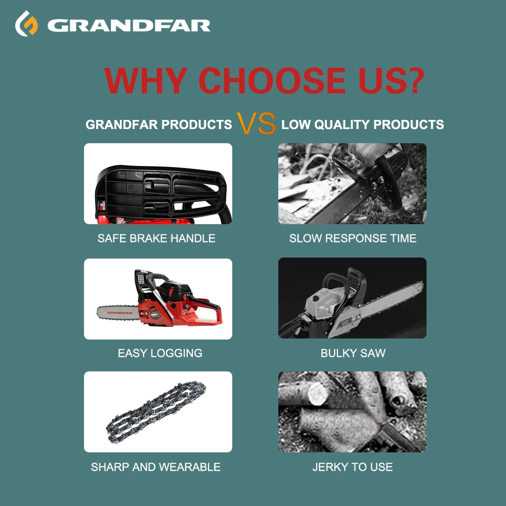 Grandfar pole 1600w 45cc 16' inch gasolina mini portable chain saw power saws 2 stroke petrol chain saw wood chainsaw