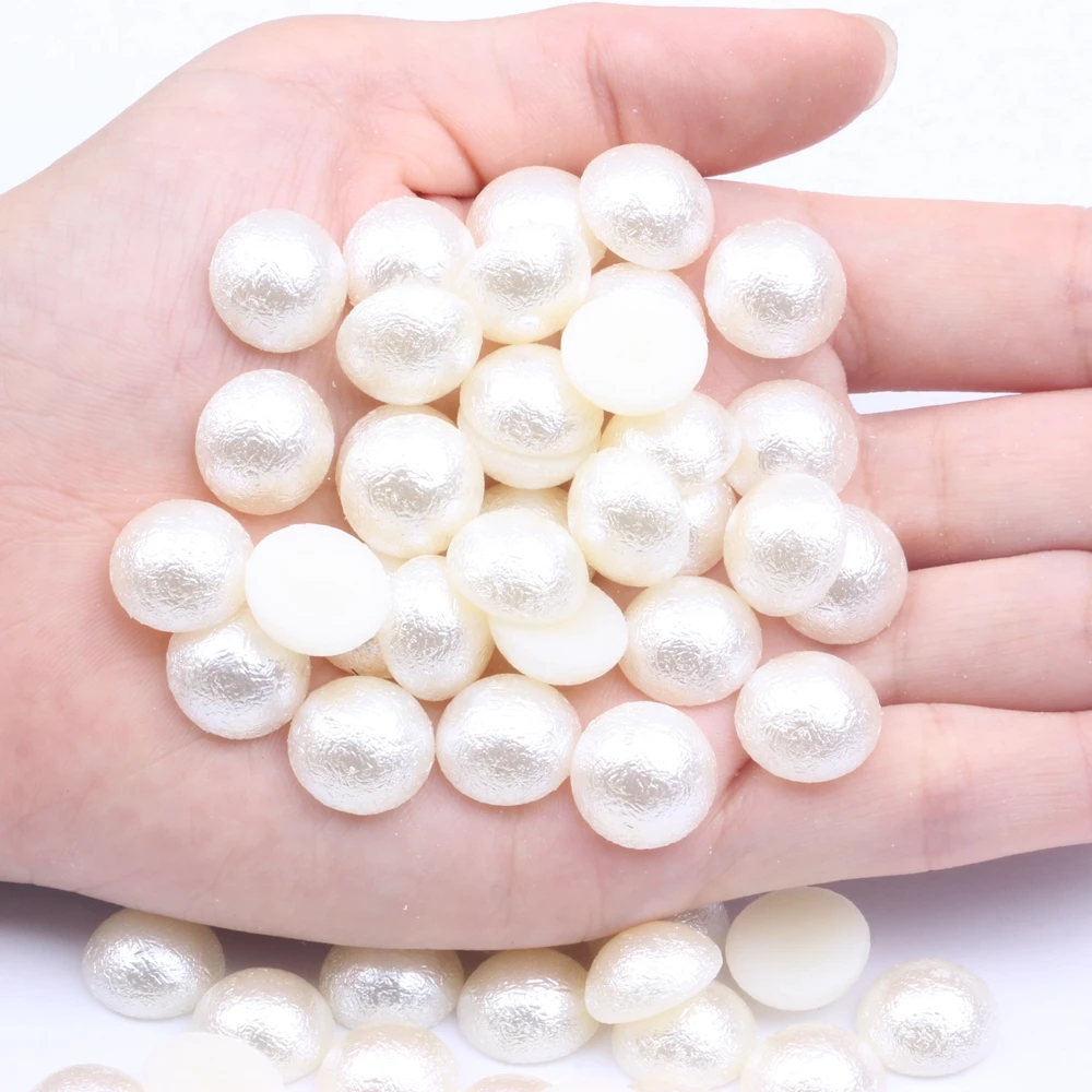 High Quality Beauty White Ivory Half Round Pearls 14mm 50pcs Resin Wrinkle Pearls Beads Gem For Jewelry Making Craft Decorations