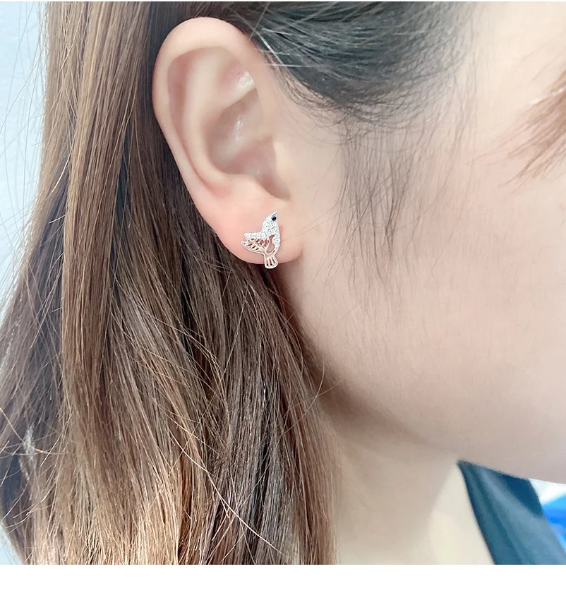 New 925 Sterling Silver Lovely Little Zircon Animal Bird Earring Custom Jewelry Stud Earrings For Women Girls