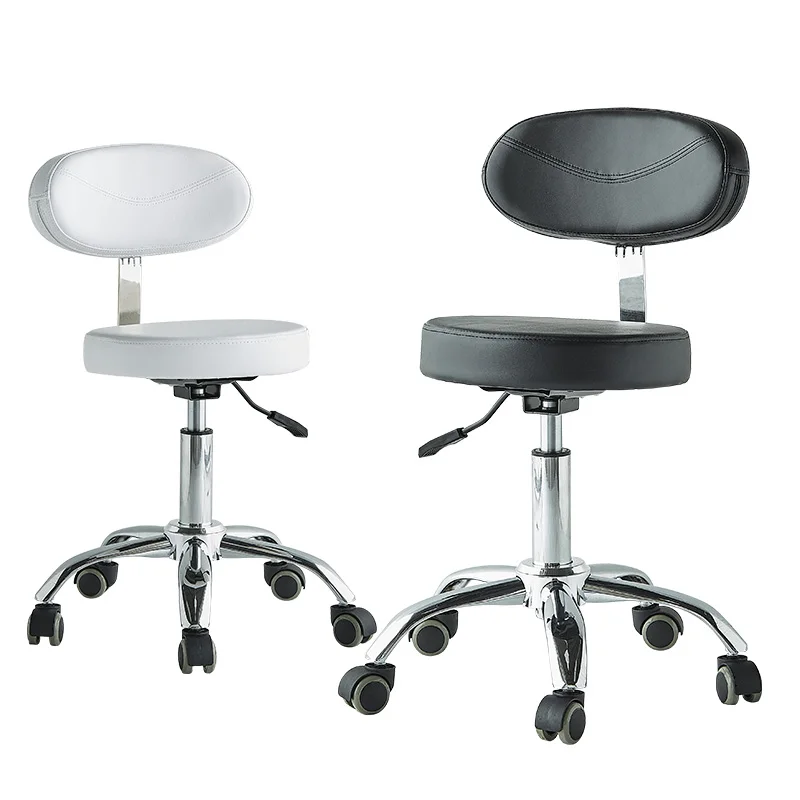 PU Leather Round Rolling Stool with Backrest Adjustable Swivel Hydraulic Gas Lift Stool for Tattoo Therapy Beauty Massage Spa