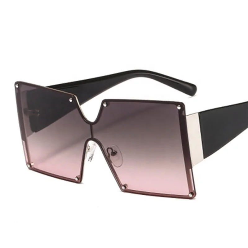 Очки солнцезащитные женские большого размера квадратные цельные модные дизайнерские винтажные солнечные очки с заклепками в стиле ретро 2019