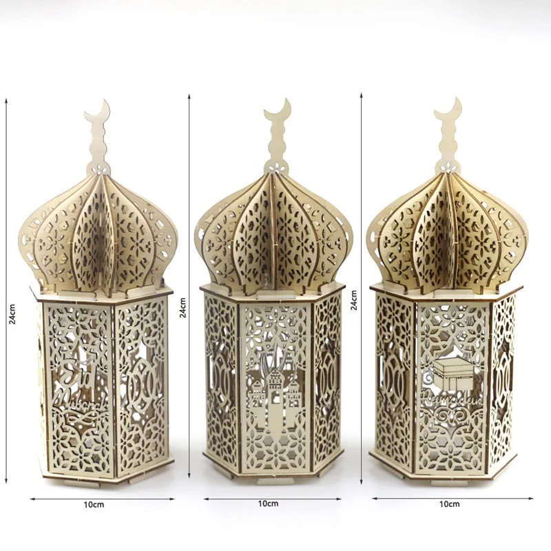 Kanlong Ramadan Wooden Handicraft Muslim Palace Lighted Gifts Decorative Lamp