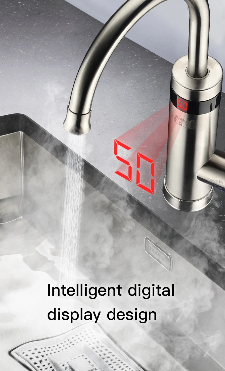 3000W Electric Tankless Hot Water Heater Faucet for Kitchen 3S Instant Hot Water System Shower Use for RV Application