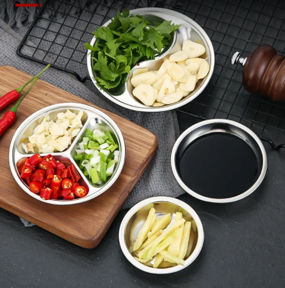 Hot Selling 304 stainless steel 3 compartments fast food tray Side dish school canteen baby plate