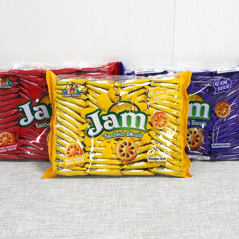 Fresh fruit jam filled sandwich biscuits 600g strawberry Crispy Biscuit butter cookies manufacturer