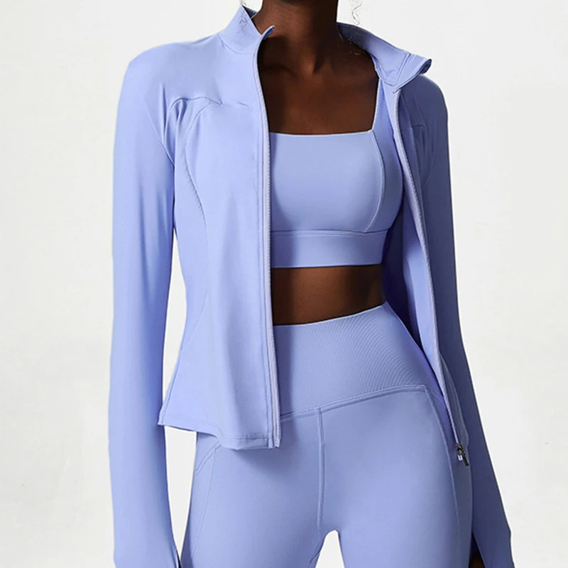 C134+C135+C136 Women 3 Piece Set ribbed high elastic Long Sleeve Zipper Jacket High Impact Sport Bra yoga set activewear
