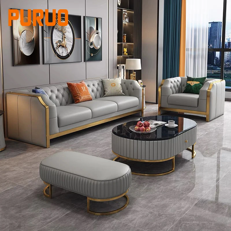 Puruo italian designer sofa set price stainless steel upholstery fabric premium saudi arabia style couch sofa in pakistan