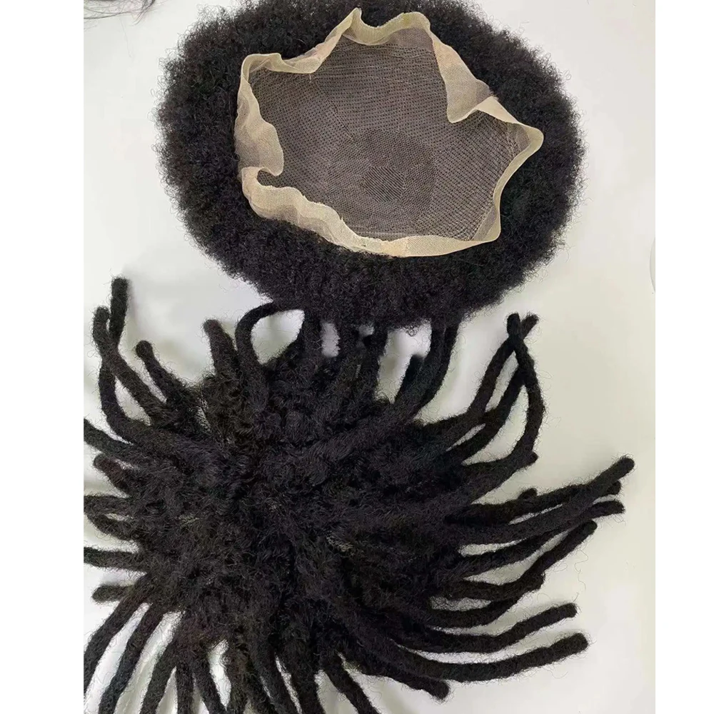 Dreadlocks Toupee for Men Afro Kinky Curly 100% Human Hair Wigs for Black Man Natural Hairpiece in stock