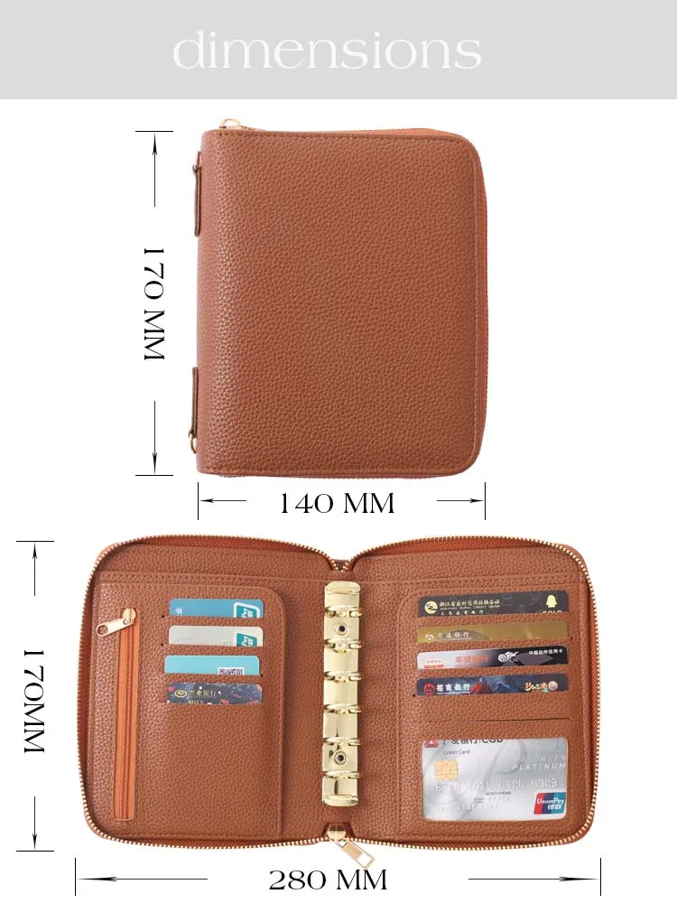 Hongbo New Best Selling Genuine Pebble Grain Leather A7 Cash Binder Envelope with Chains Available as Leather Document Holder