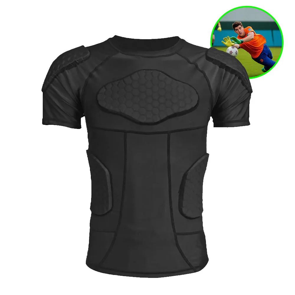 OEM Protective Padded Shirt Top Mens Boys Youth Football Under Shoulders Pads Shirt Goalkeeper Compression Padded Football Shirt
