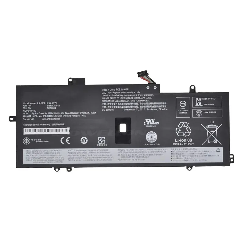 laptop battery for Lenovo ThinkPad X1 Carbon 7th 8th Gen 2019 year L18L4P71 L18M4P72 L18C4P71 02DL004 02DL005 02DL006 15.4V 51Wh