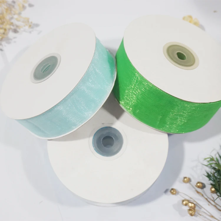 Custom Hologram Sheer Chiffon Silk White Pink Yellow Organza Ribbon For Wedding Bouquets Wrapping