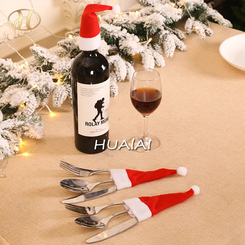 Christmas Decorations Mini Santa Hat New Velvet Knife And Fork Cover Bottle Decoration Manufacturers Direct