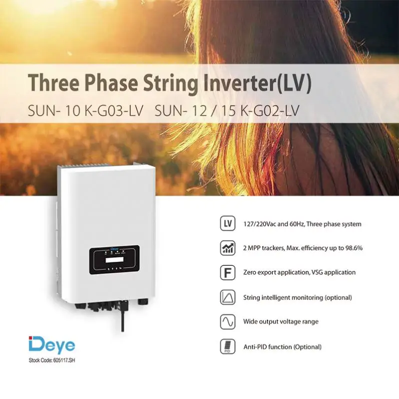 Deye 8KW 10kw 12kw 15kw On Grid Three Phase String Solar Inverter Low Voltage Battery Wide AC Output
