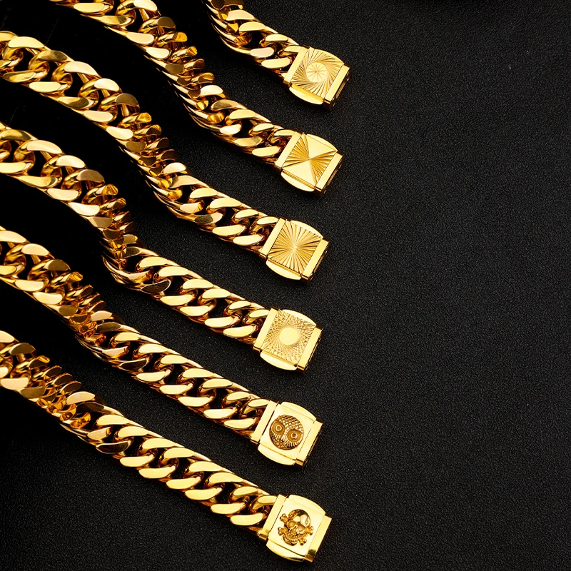 18K Gold Plated Cuban Chain 316L Stainless Steel Hip Hop Mens Miami Chain Necklace Cuban Link Chain
