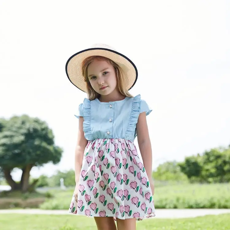 
Factory direct summer splicing casual fashion frocks sleeveless children girl dress for 2-5 year 