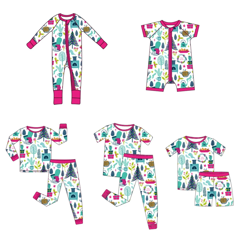 Custom Solid Bamboo Two Way Zipper Baby long sleeve Romper Footie Pajamas Baby clothes new born baby Pajamas