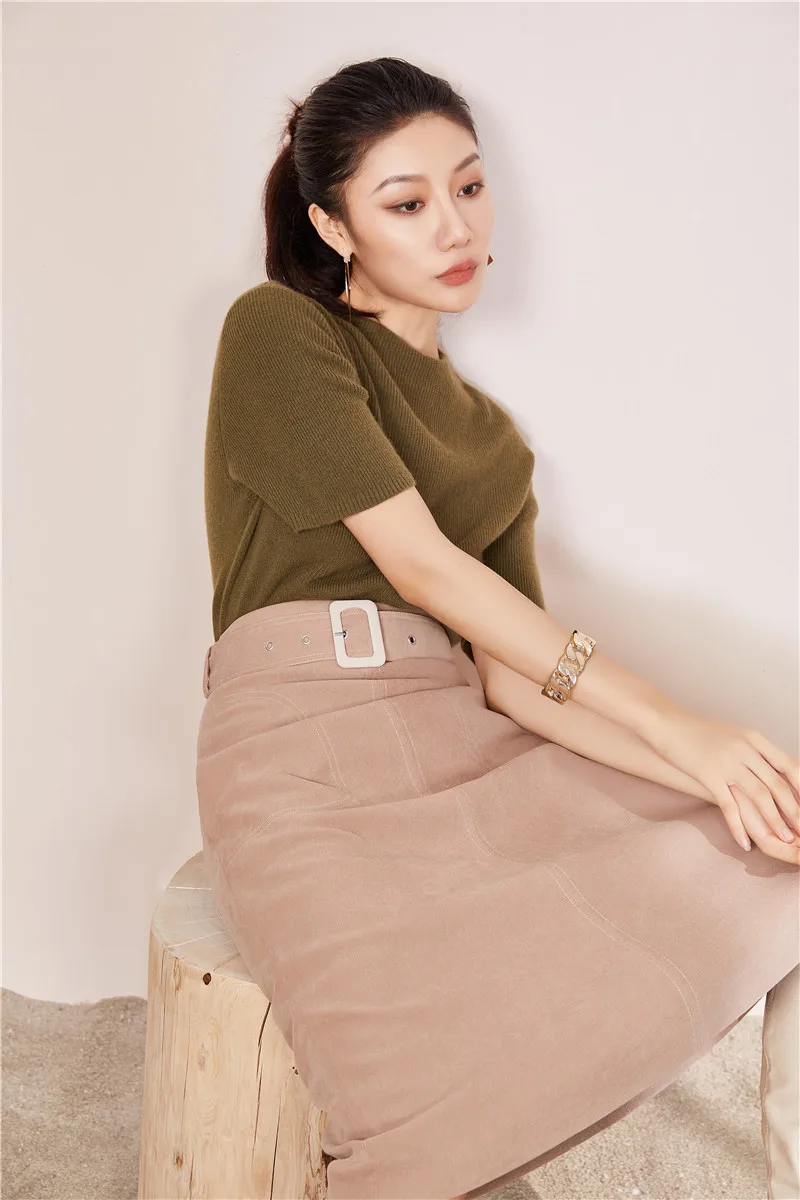 Fashion Design Half Sleeve Half Turtleneck 100% Cashmere Pullover Sweater for Women