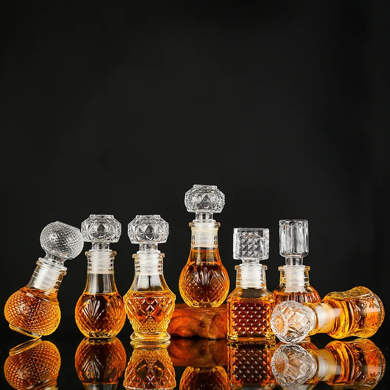 empty small whiskey glass liquor spirits wine bottles 50ml tequila brandy bottles with glass cork wholesale