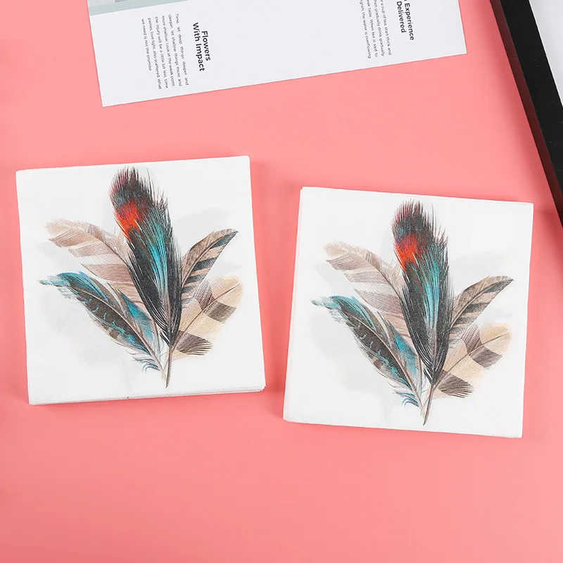 Creative feathers, exquisite printing, bronzing napkins, wedding supplies, colored tissues can be customized