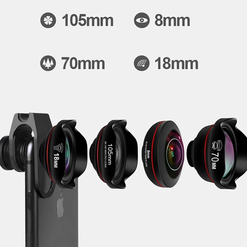 
Cell Phone Camera Lens Universal Kit 4 in 1 Mobile Phone Telescope Wide Angle Macro Fisheye Lens 