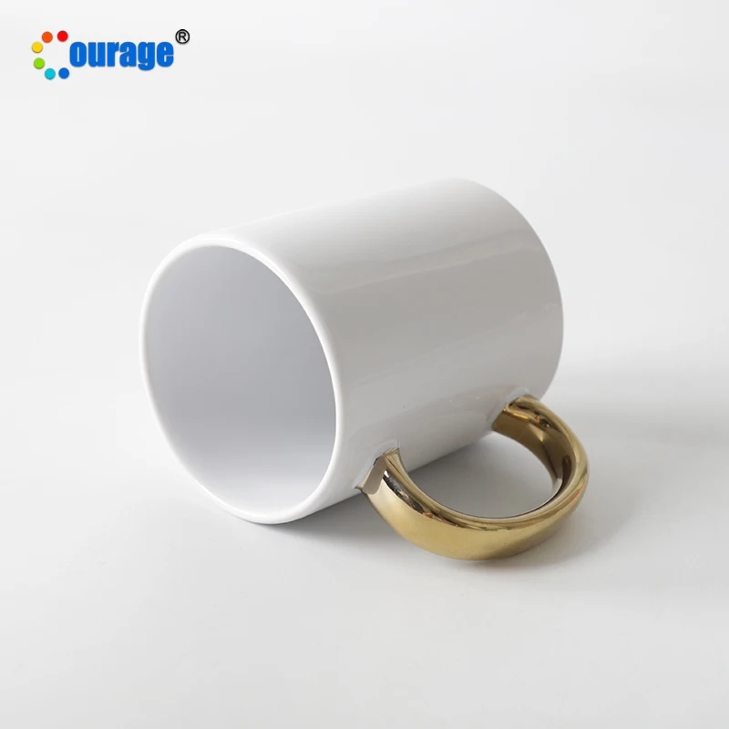 High Purchase Rate 11oz Sublimation Gold Handle Ceramic Coffee Mug Supplier M-33