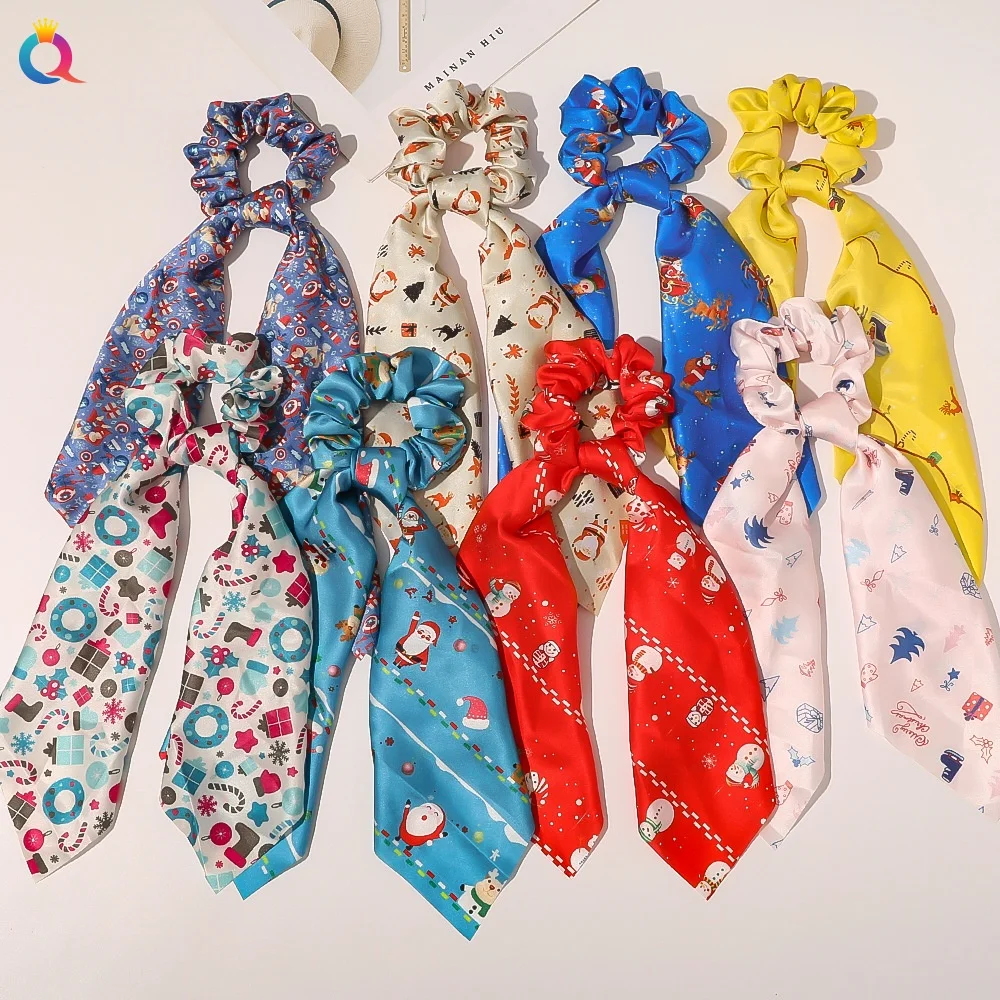 Customizable Elastic Hair Bands Large Intestine Snowflake Design New Christmas Tree Hair Ribbon Ring Fashionable Fabric Europe