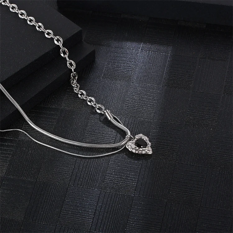 Hip hop link chain necklace personalized jewelry black heart pendant necklace